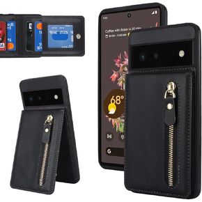 for Google Pixel 6 Case with Card Holder for Women,for Pixel 6 Phone Case Wallet with Strap Credit Card with Kickstand Zipper Case for Pixel 6 - Warm White
