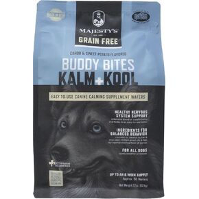 Majesty's Grain-Free Buddy Bites Kalm and Kool Wafers for Medium / Large Dogs - Superior Nervous System Support Supplement - Carob and Sweet Potato Flavored - 56 Count (Up To 8 Week Supply)