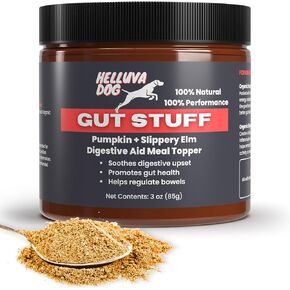 Gut Stuff by Helluva Dog — Digestive Aid Meal Topper for Active Sporting Dogs — Pumpkin & Slippery Elm for Dog's Upset Stomach & Better Gut Health, Packed with Fiber - 3oz