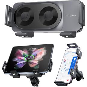 New Generation Scalable and Rotatable 15W Dual Coil Mobile Phone Wireless Car Charger,for Samsung Galaxy Z fold/flip/S/Note,Apple iPhone 8~16,Google Pixel 4~9,Compatible with 90% of Car Vents