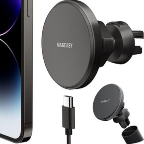 MAGEASY Premium Magnetic Wireless Car Charger - Fit MagSafe Car Mount Wireless Charger Fast Charging, for Phone 13, Phone 14, for Phone 15, Other Phones That Support Wireless Charging - MagMount