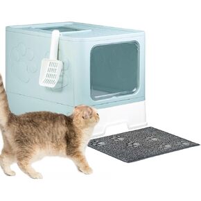 Stainless Steel Litter Box with Lid, Front Entry Top Exit Kitty Litter Box, Large Enclosed Metal Litter Box with Litter Scoop, Anti-Leakage, Non-Sticky, Easy Cleaning Cover Litter Box
