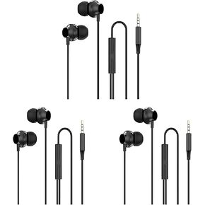 3 Packs Wired Earbuds in Ear Headphone Noise Isolating Noise Blocking Wired Earbuds Headphones Earphones with Heavy Bass Stereo