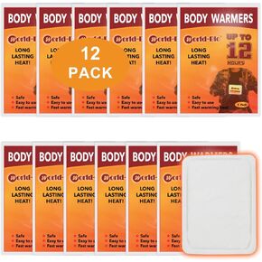 Hot Body Warmers Disposable Adhesive, Large Body Warmers for Cold Weather, Heat Patches, Sticky Heating Packs, Up to 12 Hours of Heat, Air Activated Warmers for Skiing, Hiking, Camping, 12 Packs