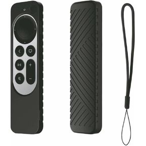 Remote Case for Apple TV 4K (2 gen 2021/3rd Gen 2022)/Siri Remote (3rd Generation) Silicone Protective Cover,Hanging Rope Accessories Funda (Black)