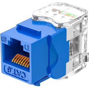 Hnya Link RJ45 Cat6 UTP Keystone Jacks - Tool Less Punch Down, 25-Pack,180-Degree Ethernet Keystone Jack, Gold-Plated Contacts - Ideal for Home Office Network Renovation - Blue