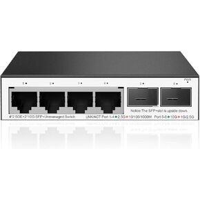 6 Port 2.5G Ethernet Unmanaged Switch (4X 2.5G RJ45 Ports, 2X 10G SFP+ Slot), Desktop or Wall Mount, Fanless, Sturdy Metal Housing, Plug and Play, Ideal for Wireless AP, NAS, PC