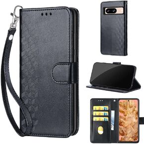 Designed for Google Pixel 8 Case Wallet,Women Flip Folio Cover with Embossed PU Leather Stand Credit Card Holders Slots Wrist Strap Phone Case for Google Pixel 8 6.2 Inch (Rose Gold)
