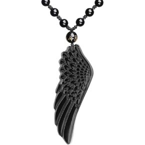 Natural Obsidian Necklace Lucky Amulet Protection Pendant with Adjustable Bead Chain Black Crystal Talisman Spiritual Jewelry Gift for Men Women