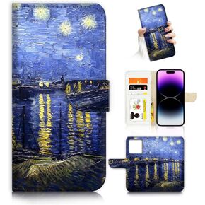 for iPhone 14 Pro Max, Art Designed Flip Wallet Style Cover Case Vincent Van Gogh Painting Full Body Protection AD004 (#24889 Sunflowers i14pm)