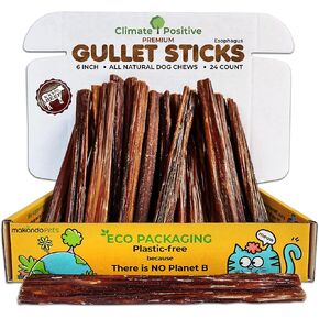Gullet Sticks 100% Natural Beef Esophagus Dog Chews, 6" Premium Dog Treats for Training Puppies & Adults, Zero Filler or Preservatives, 24 Count