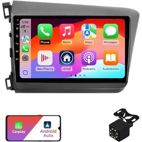 2+32G Android 12 Double Din Car Stereo for Honda Civic 2013-2015 with 9 Inch Touchscreen Radio Built-in Wireless Carplay/Android Auto/GPS/Bluetooth/FM/AUX-in/SWC/Backup Camera (with Air Outlet)