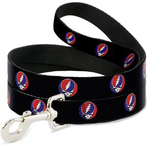 Grateful Dead Pet Leash, Dog Leash, Steal Your Face Repeat Black Color, 6 Feet Long 1.5 Inch Wide
