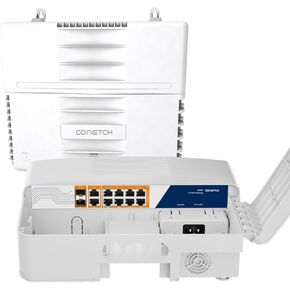 Outdoor PoE Switch,12 Port, Gigabit, IP65 Waterproof, 120W High Power Output, IEEE802.3af/at/bt, AI Watchdog , 6KV Lightning Protection, 10/100/1000Mbps Adaptive, All-in-one Box, Plug & Play