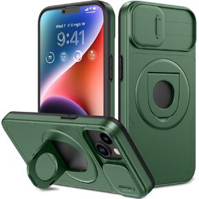 VEGO for iPhone 13 Case with Slide Camera Cover, iPhone 14 case [Compatible with MagSafe] Built-in 360° Kickstand, Military Grade Shockproof Protective Magnetic Phone Case for iPhone 13 & 14-Black