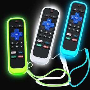 3Pack Case for Roku Remote, Cover for TCL Roku TV Steaming Stick/Hisense/Express Replacement Controller Universal Silicone Sleeve Skin Glow in The Dark Green Blue White