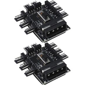 eMagTech 2Pcs 4-Pin IDE Molex 1 to 8-Way Cooling Fan Splitter Hub 4 Pin Fan Speed Controller Electrical Accessories 53x48mm/2.09"x1.89"
