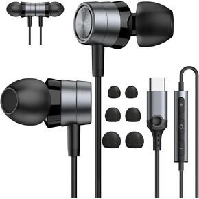 ENVEL USB C Wired-Earbuds in-Ear-Headphones-with-Microphone, HiFi Stereo, Noise Isolation, Lightweight, S/M/L Ear Bud Tips, Tangle-Free, Compatible with iPhone 15 Galaxy S24 23 Pixel 8 7
