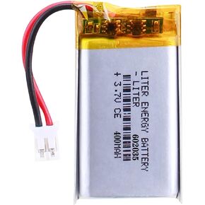 Liter Energy Battery 3.7V Lipo Battery 400mAh Rechargeable Lithium ion Polymer Battery 602035 Lithium Polymer ion Battery with JST Connector