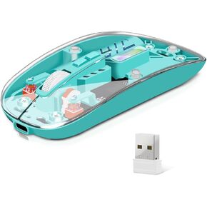 Wireless Mouse, Computer Mice with Dual Mode (2.4G + BT5.2) Connectivity, Optical Mouse with Transparent Shell, Rechargeable Battery, Bluetooth Mouse for Laptop,PC,iPad,MacBook,Desktop (Green)