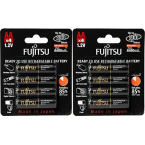 Fujitsu 8 Ready-to-use HR3UTHCEX AA Rechargeable Battery NiMH 1.2V Min. 2450mAh Made in Japan