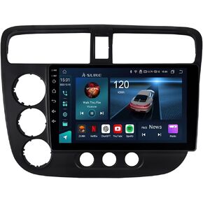 ASURE Car Stereo Radio Upgrade for Honda Civic 2001 2002 2003 2004 2005,9 inch 8Core 4G+64G Android GPS Navigation Unit with Wireless Carplay,Android Auto,1280x720 HD Touchscreen Multimedia Player
