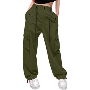 HENGAO Girls Drawstring Cargo Pants Casual Y2K Parachute Pants 5-14 Years