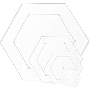 7 Pieces Hexagon Quilting Template with 1/4 Inch Seam Allowance, Hexagon Acrylic Quilting Rulers and Templates for Sewing DIY Manual Crafts Including 1 Inch*2, 1.5 Inch*2, 2 Inch, 3 Inch, 5 Inch