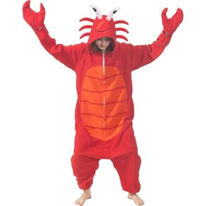 Adult Lobster Onesie Costume Funny Halloween Crustaceans Cosplay Pajamas One-Piece Sleepwear Homewear for Women Men