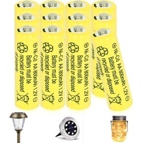 12 Packs 1.2V NI-CD AA Rechargeable Batteries 800mAh for Garden Landscaping Solar Lights, Outdoor Ground Lights Security Lights