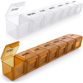 BUG HULL Pill Organizer Extra Large 2 Pack, Weekly Pill Box XL, Big Pill Case 7 Day, Oversize Daily Medicine Organizer, Travel Pill Container, Pill Holder for Vitamins, Cod-Liver Oil, Supplements