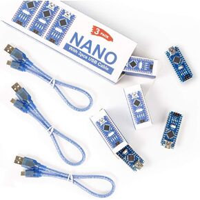 Nano V3.0, 3pcs Nano Board CH340 / ATmega328P with USB Cable, Compatible with Arduino Nano V3.0 (Nano x 3 with 3 Cable)