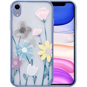 Ownest Compatible with iPhone XR Case for Clear Frosted PC Back 3D Floral Girls Woman and Soft TPU Bumper Protective Silicone Slim Shockproof Case for iPhone XR-Purple Lavender