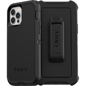 OtterBox iPhone 12 and 12 Pro Defender Series Case - Single Unit Ships in Polybag, Ideal for Business Customers - BLACK, rugged & durable, with port protection, includes holster clip kickstand