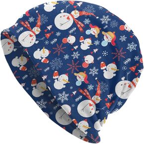 LAIPUTER Christmas Cute Snowman Beanie Standard Closed Chemo Knitted Hats Baggy Slouchy Skull Cap Cancer Headwear for Women Men