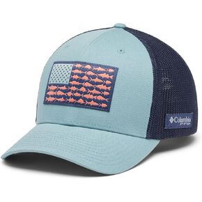 Columbia Unisex PFG Fish Flag Mesh Ball Cap, Crushed Blue/Nocturnal/US Fish Flag, Large/X-Large
