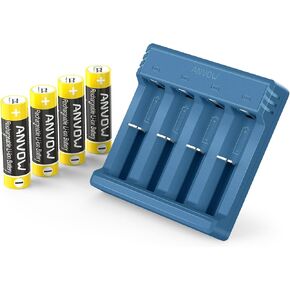 Rechargeable AAA Lithium Batteries with Charger, ANVOW 4 Pack Constant 1.5V Triple A Battery with 4 Bay Lithium Ion Battery Charger