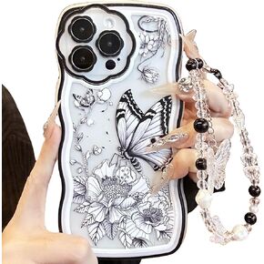 Compatible with iPhone 13 case Cute Transparent Butterfly Pattern Mobile Phone case, Butterfly with Wrist Strap Design, Soft TPU Shock Protection, Suitable for Women and Teenage Girls.