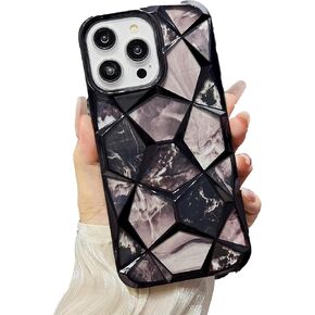 Case for iPhone 15, Marble Geometric Design Phone Case for Women Girls, TPU Exquisite Stylish Durable Protective Phone Cover, Anti-Scratch Shockproof Phone Case for iPhone 15, Gold