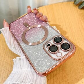 Case Fit for iPhone 16 Pro Max [Compatible with MagSafe] Glitter Bling Case with Camera Protector [2 Pieces of Butterfly Design Insert] Soft Shockproof Anti-Scratch Cover for Women - Purple