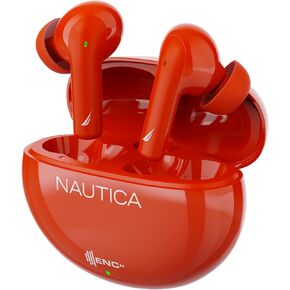 Nautica Bluetooth Earbuds, Wireless Earbuds, 16 Hours Playtime, ENC for Noise-Free Calls, 4 Mics, Bluetooth 5.3, Smart Touch Control, IPX5 Splashproof, Lightweight Design for iOS, Android (Red)