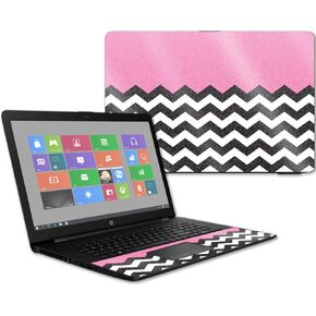 MightySkins Glossy Glitter Skin for HP 17t Laptop 17.3" (2017) - Pink Chevron | Protective, Durable High-Gloss Glitter Finish | Easy to Apply, Remove, and Change Styles | Made in The USA
