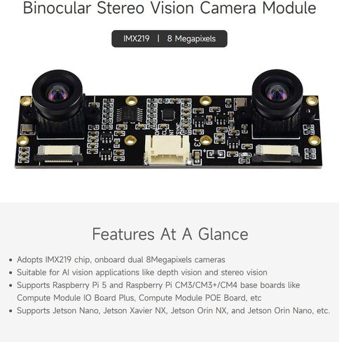 Waveshare Binocular Camera Module, Compatible with Raspberry Pi 5, Dual IMX219, 8 Megapixels, Stereo Vision, Depth Vision in Saudi Arabia