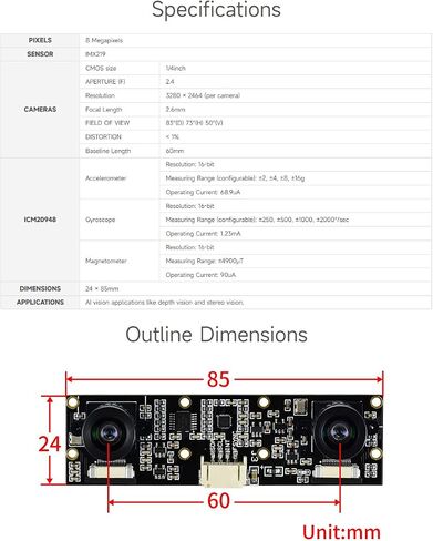 Waveshare Binocular Camera Module, Compatible with Raspberry Pi 5, Dual IMX219, 8 Megapixels, Stereo Vision, Depth Vision in Saudi Arabia