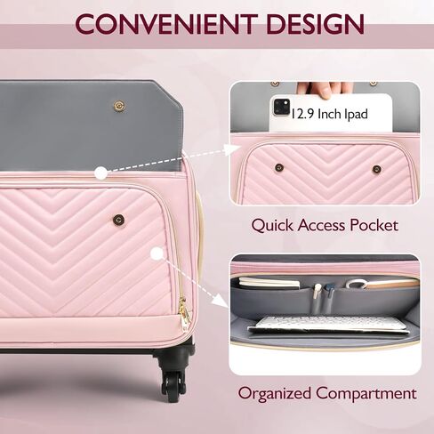 حقيبة دوارة للنساء مع 4 عجلات دوارة ومقبض تلسكوبي قابل للتمديد، حقيبة كمبيوتر محمول بعجلات، حقيبة كمبيوتر دوارة للعمل والسفر وحمل الأمتعة، تصميم صديق لإدارة أمن المواصلات الأمريكية، بيج in Kuwait