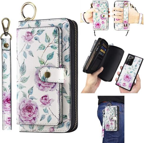 AIFENGCASE Compatible with Samsung Galaxy Note 20 Ultra Phone Wallet Case for Women Men,Wristlets Clutch Zipper Leather Pouch Wallet Case Card Holder Magnetic Detachable Back Cover,WF in Saudi Arabia