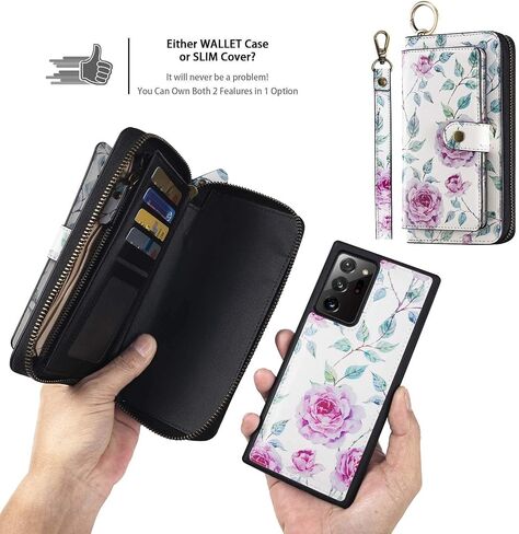 AIFENGCASE Compatible with Samsung Galaxy Note 20 Ultra Phone Wallet Case for Women Men,Wristlets Clutch Zipper Leather Pouch Wallet Case Card Holder Magnetic Detachable Back Cover,WF in Saudi Arabia