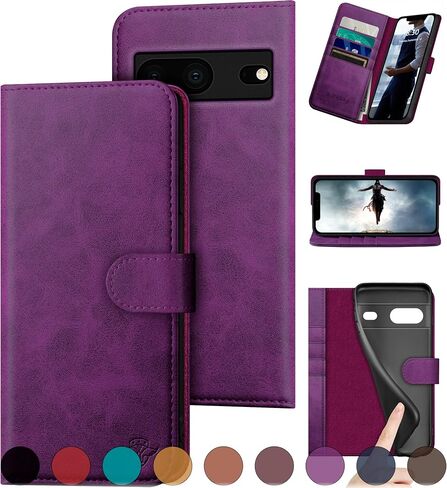 for Google Pixel 7 5G Genuine Leather Wallet case 【RFID Blocking】【4 Credit Card Holder】【Real Leather】 Flip Folio Book Phone case Protective Cover Women Men for Pixel7 case Purple in Saudi Arabia