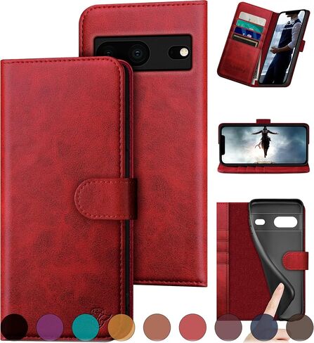 for Google Pixel 7 5G Genuine Leather Wallet case 【RFID Blocking】【4 Credit Card Holder】【Real Leather】 Flip Folio Book Phone case Protective Cover Women Men for Pixel7 case Purple in Saudi Arabia
