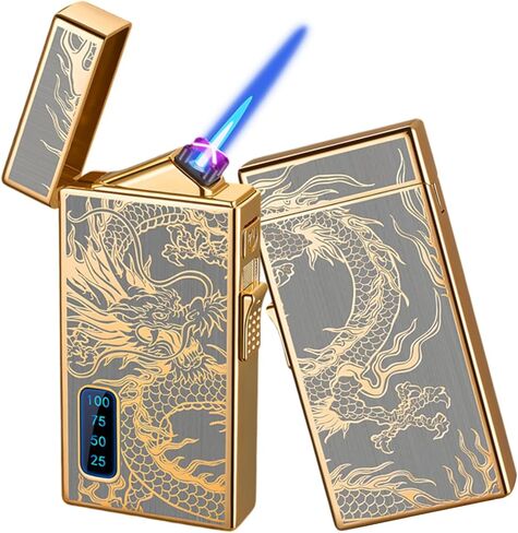 Torch Lighter, Dual Arc Lighter and Jet Flame Torch Lighter 2 in 1，USB Rechargeable Electric Lighter with Battery Indicator, Refillable Butane Windproof Plasma Infinity Lighter(Without Butane)-Dragon in Saudi Arabia